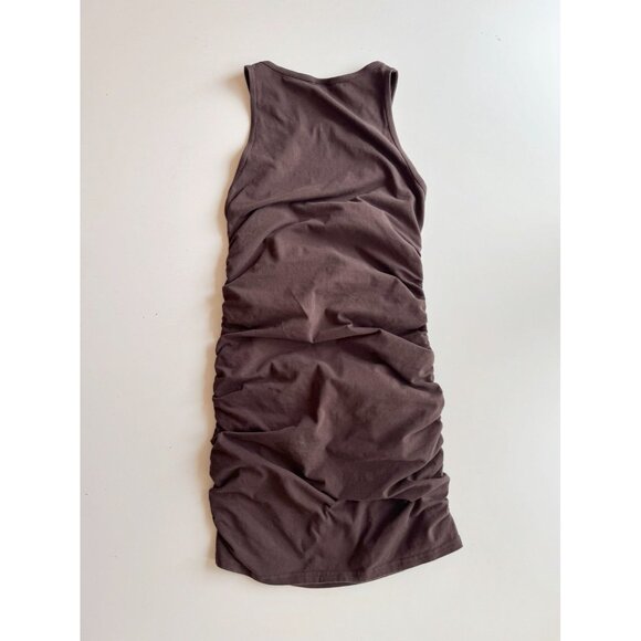 Aritzia TNA Chill Malibu Brown Cotton Jersey Ruched Mini Tank Dress, Size S - Picture 9 of 12